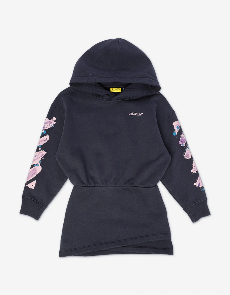 Off-White Girls Diag Splat Hoodie Dress in Navy