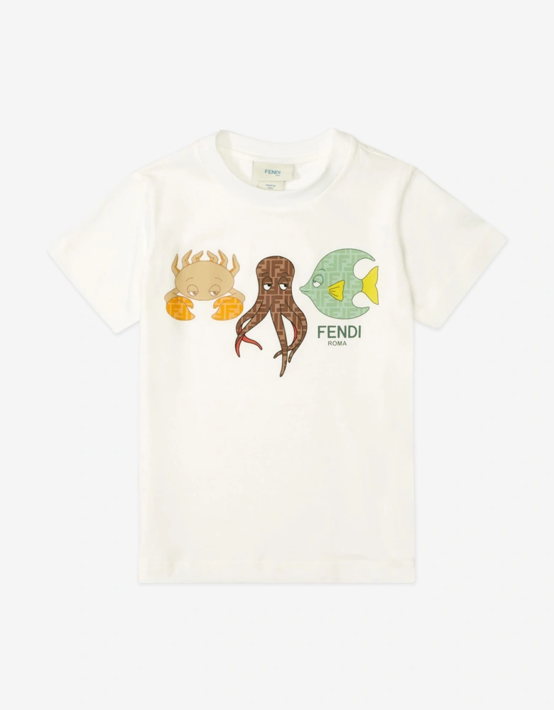 Fendi Boys Marine Life T-Shirt in White