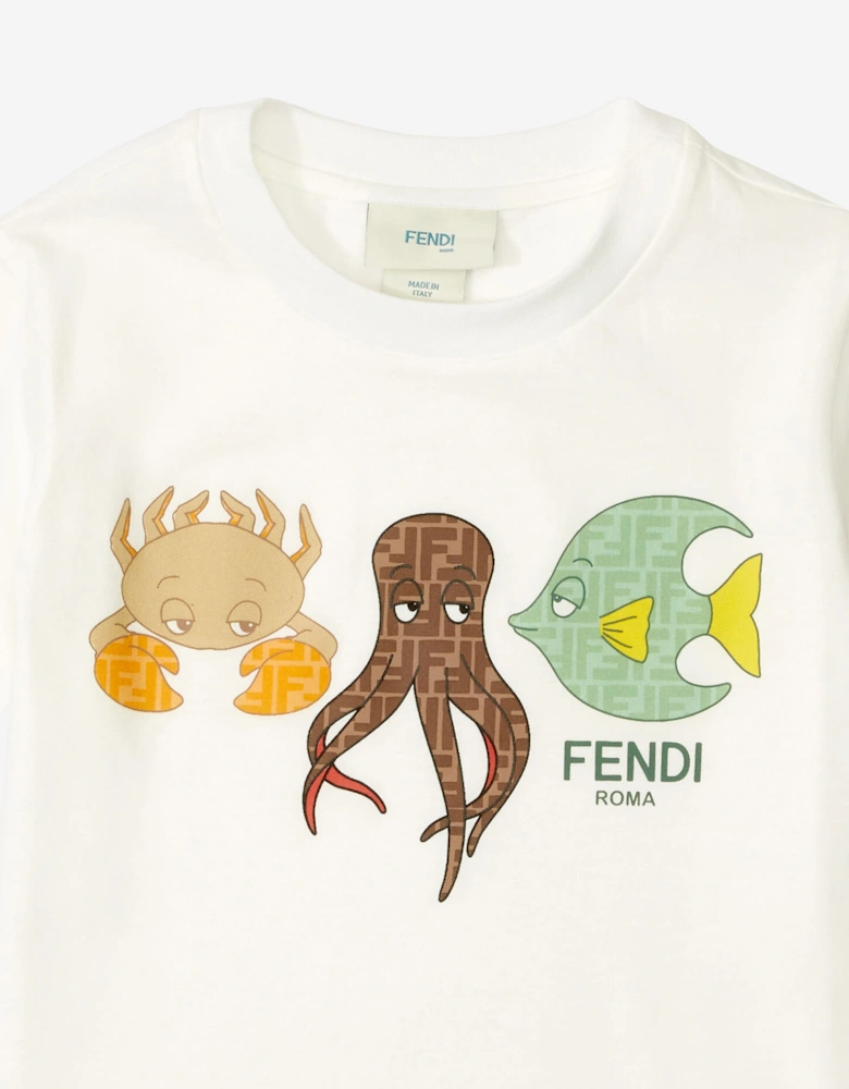 Fendi Boys Marine Life T-Shirt in White