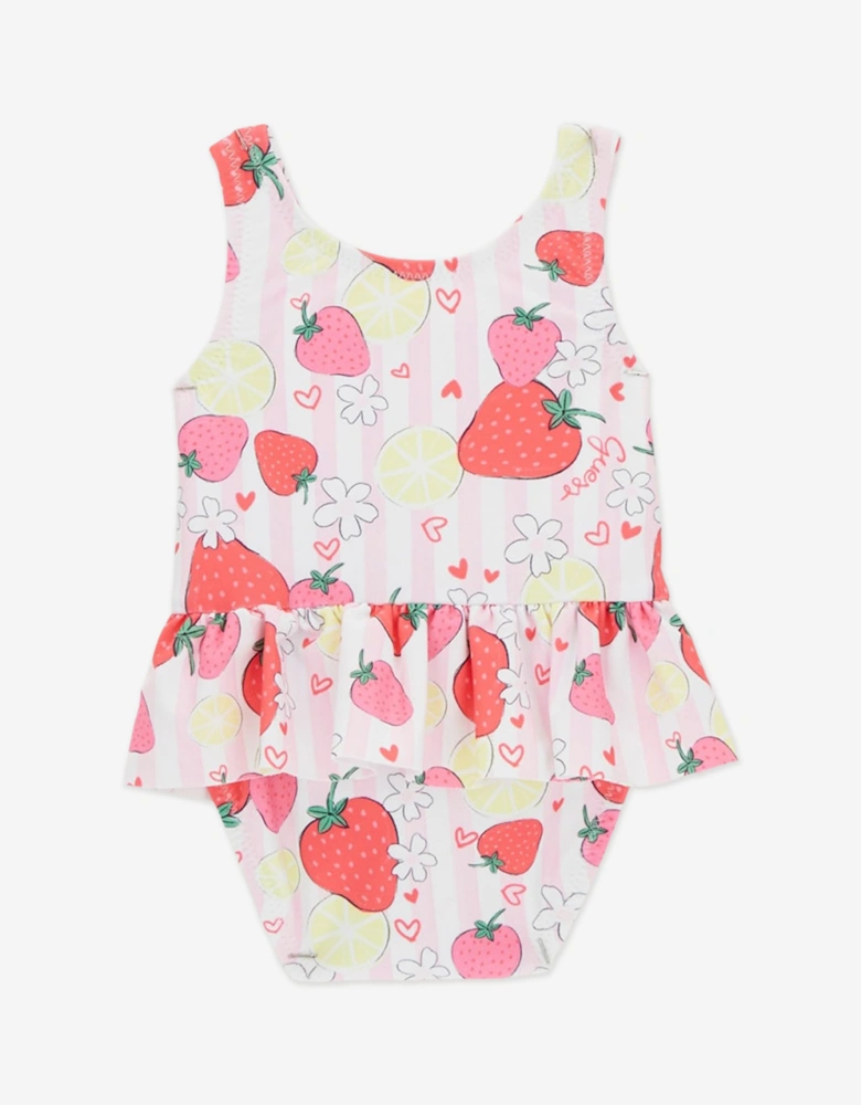 Guess Baby Girls Striped Strawberry Swimsuit in Pink