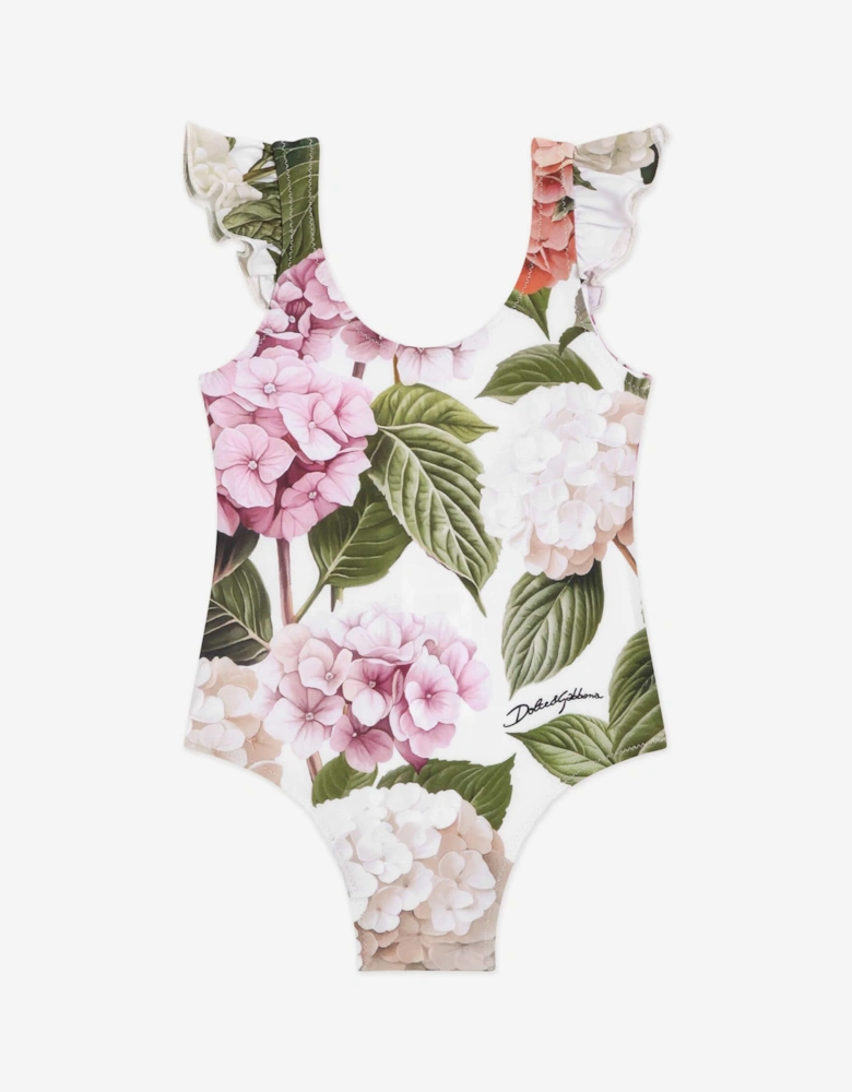 Dolce & Gabbana Baby Girls Hydrangea Print Swimsuit in Multicolour