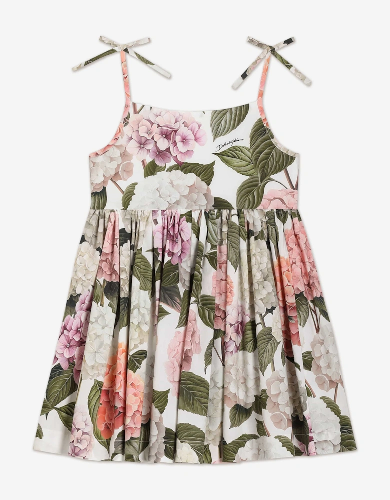 Dolce & Gabbana Girls Cotton Hydrangea Print Dress in Multicolour
