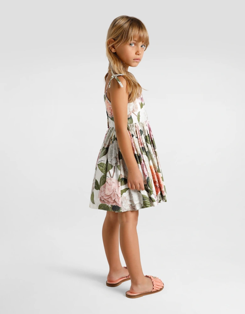 Dolce & Gabbana Girls Cotton Hydrangea Print Dress in Multicolour