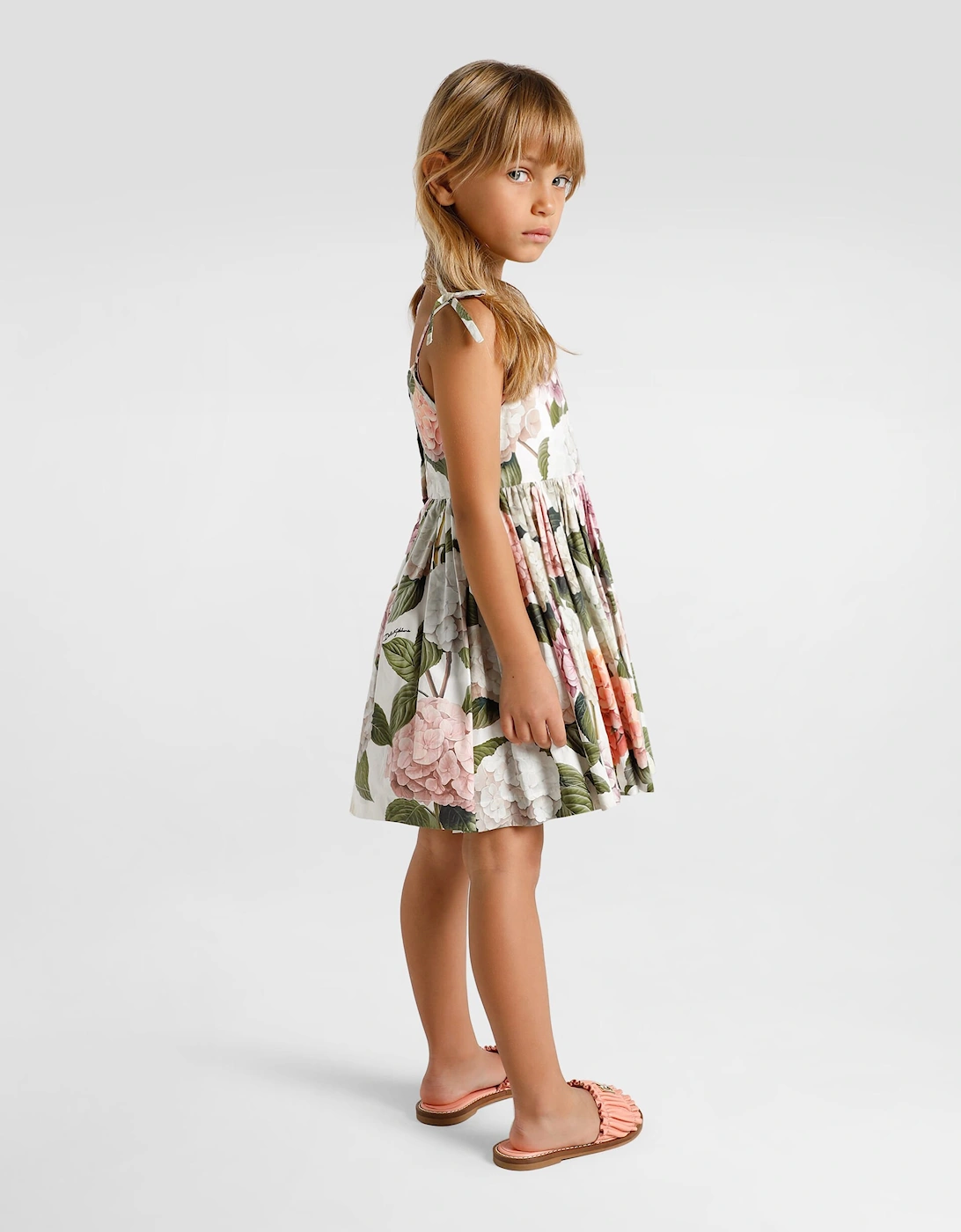 Dolce & Gabbana Girls Cotton Hydrangea Print Dress in Multicolour