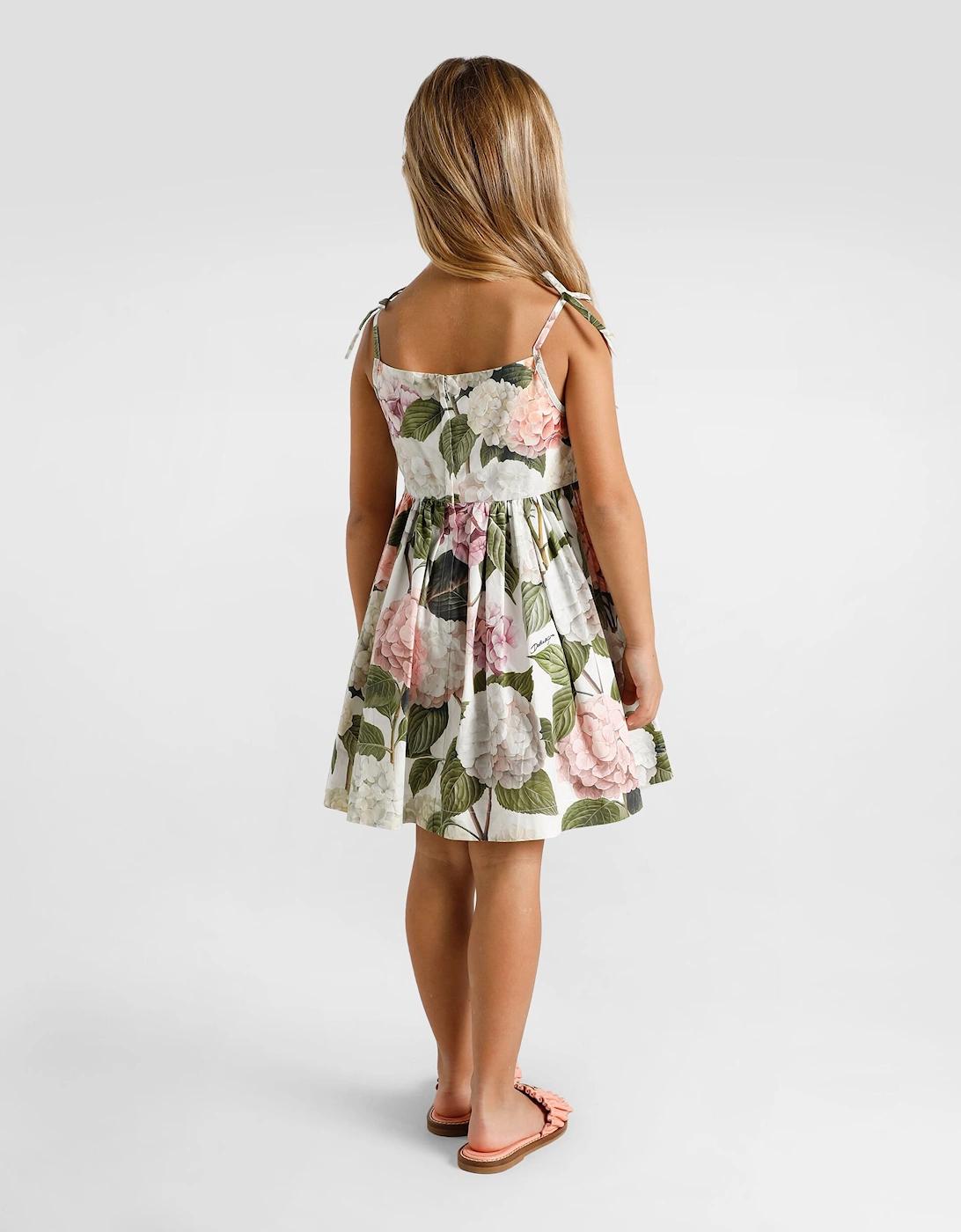 Dolce & Gabbana Girls Cotton Hydrangea Print Dress in Multicolour