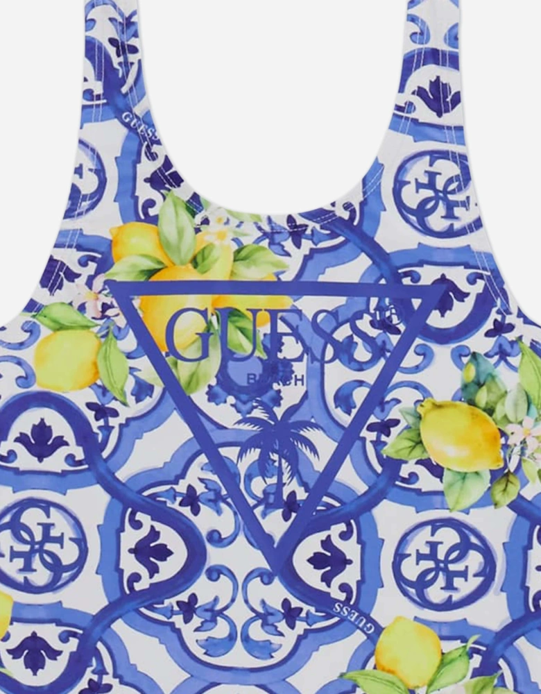 Guess Girls Amalfi Coast Print Swimsuit in Blue