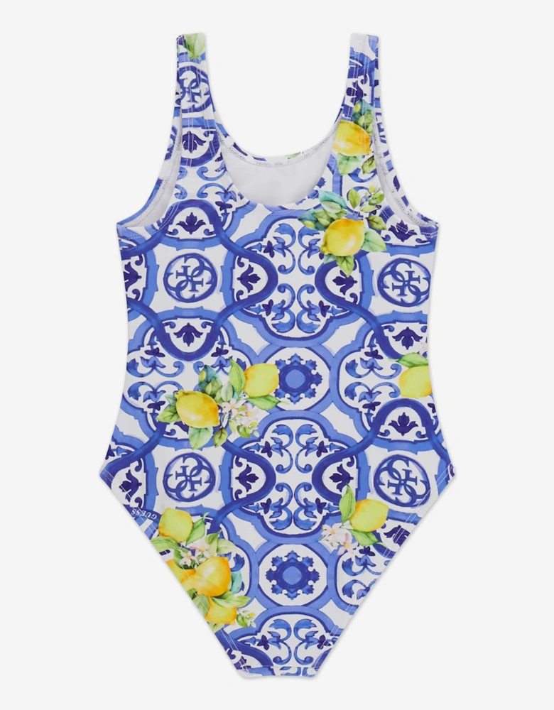 Guess Girls Amalfi Coast Print Swimsuit in Blue