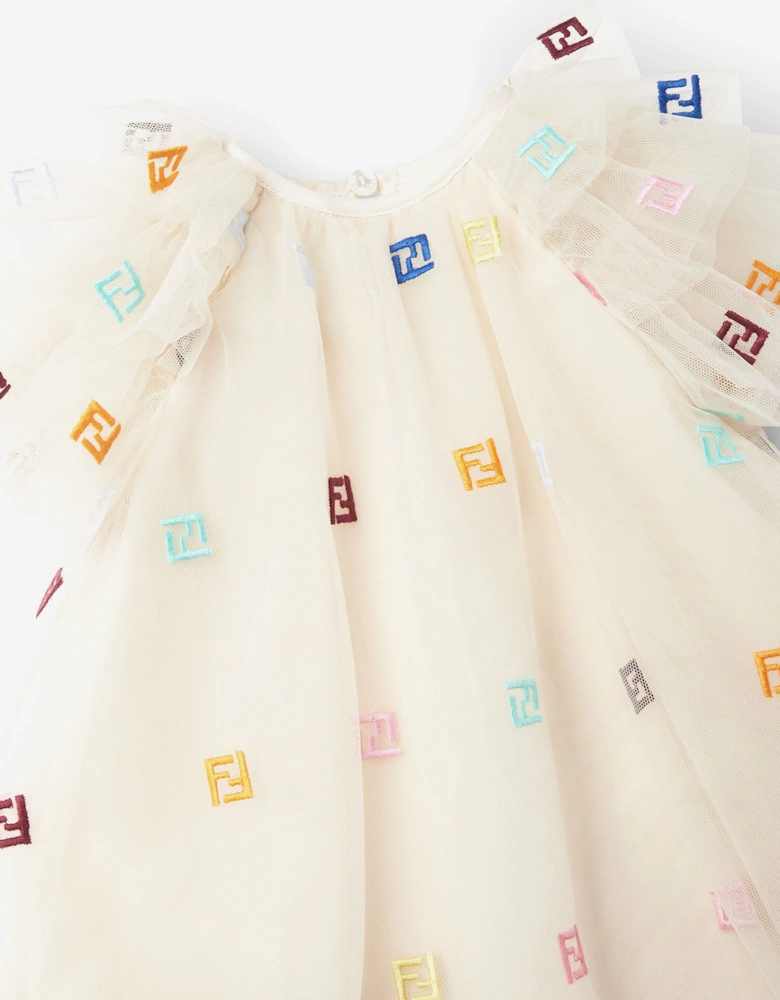 Fendi Baby Girls Tulle FF Logo Dress in Beige