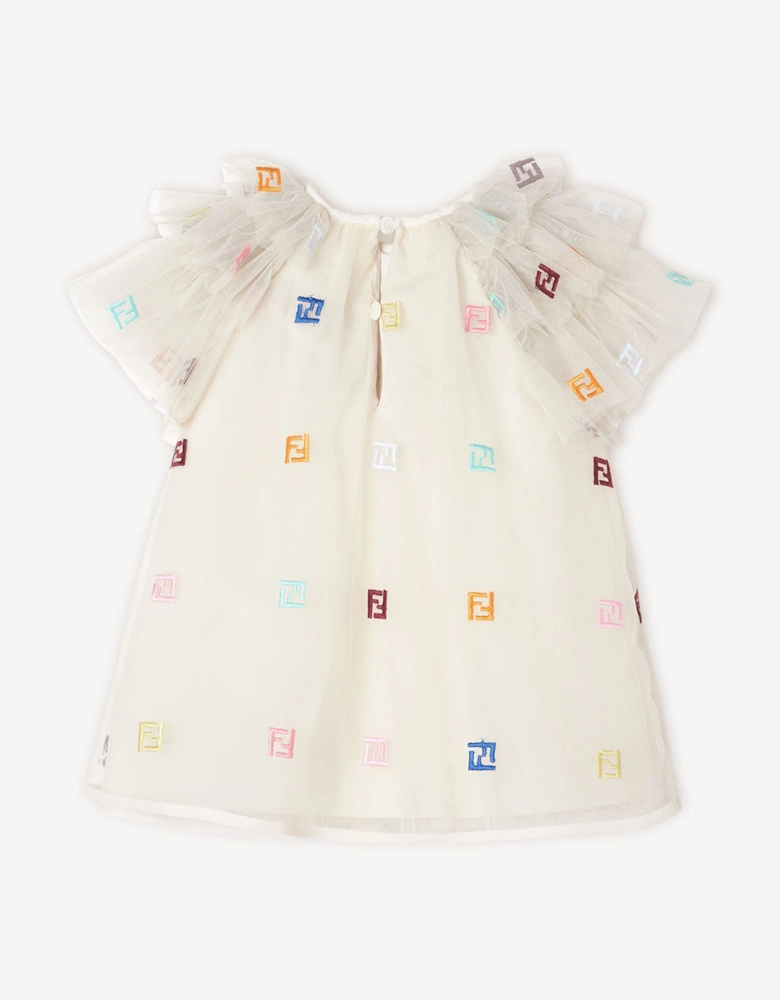 Fendi Baby Girls Tulle FF Logo Dress in Beige