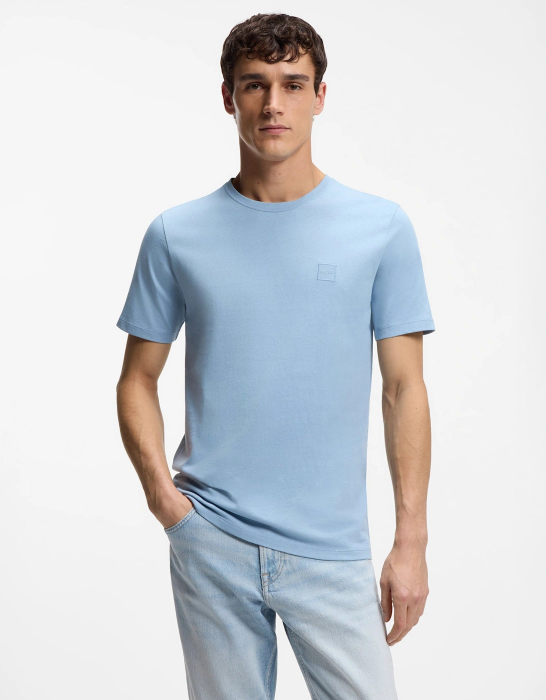 BOSS Orange Tales Mens Cotton-Jersey T-shirt With Logo Patch - Light/Pastel Blue 458, 5 of 4
