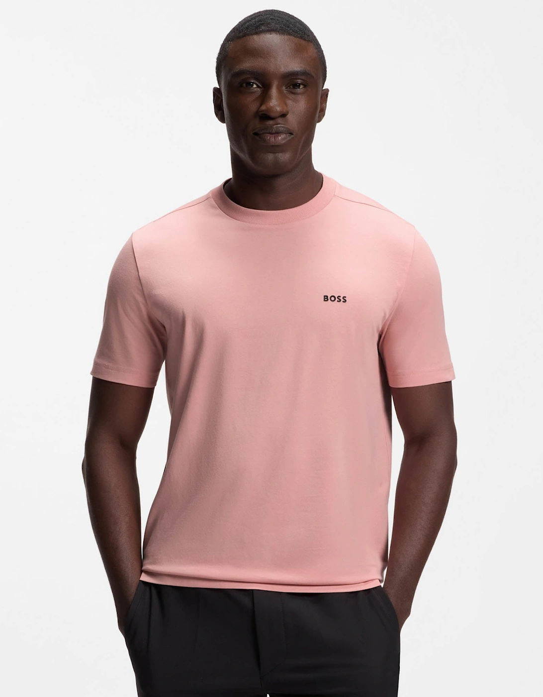 Hugo Boss Men's Pink Boss Green Tee Stretch Cotton T-Shirt With Contrast Logo - Light/Pastel 686 - Size: 44