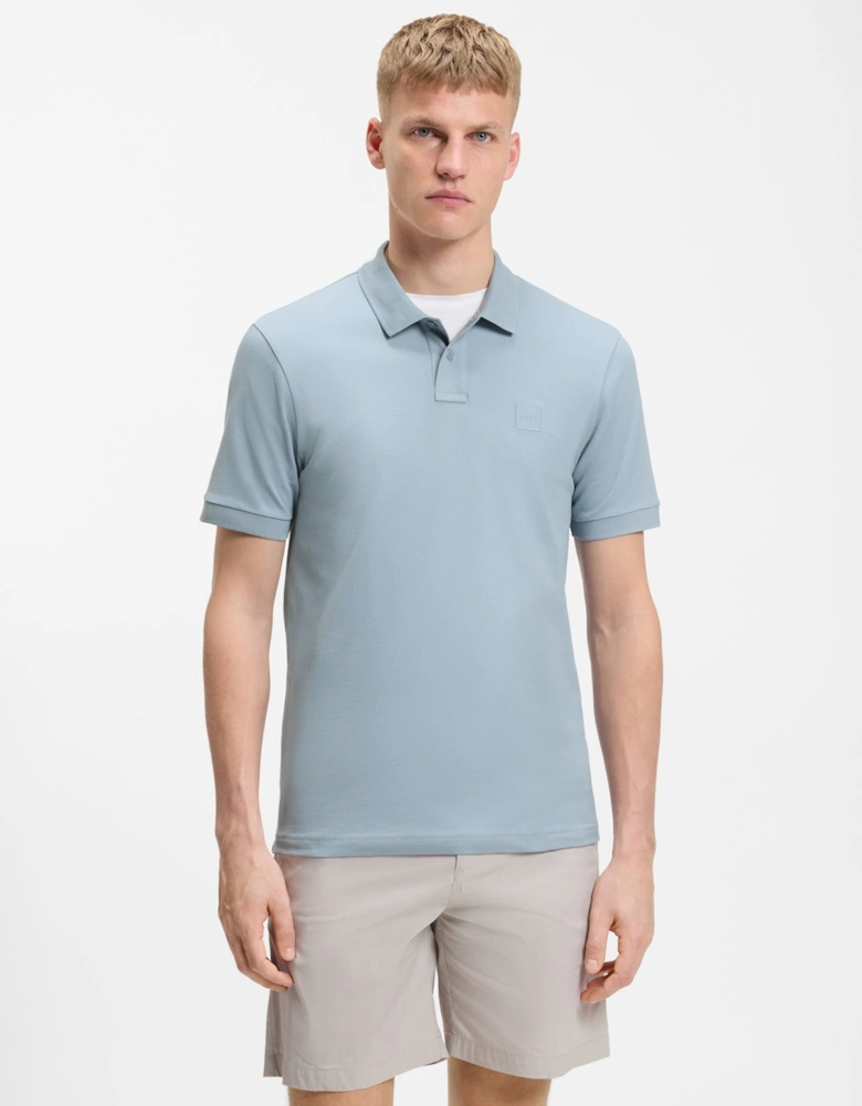 BOSS Orange Passenger Mens Stretch-Cotton Slim-Fit Polo Shirt with Logo Patch - Light/Pastel Blue 458