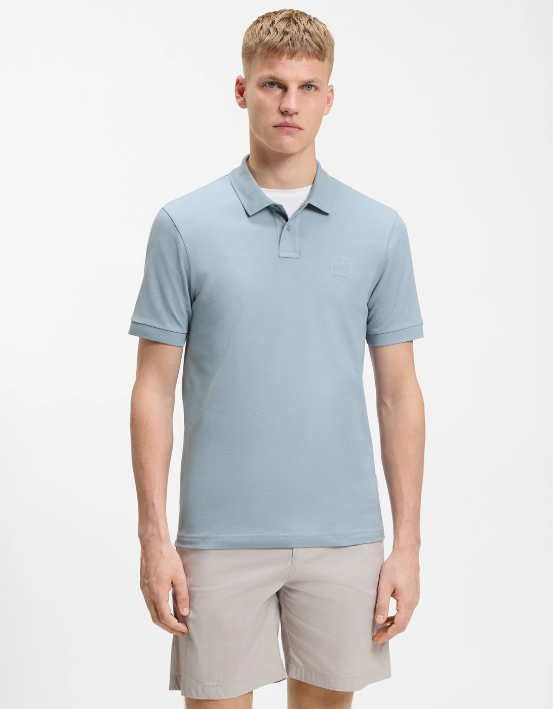 BOSS Orange Passenger Mens Stretch-Cotton Slim-Fit Polo Shirt with Logo Patch - Light/Pastel Blue 458, 5 of 4