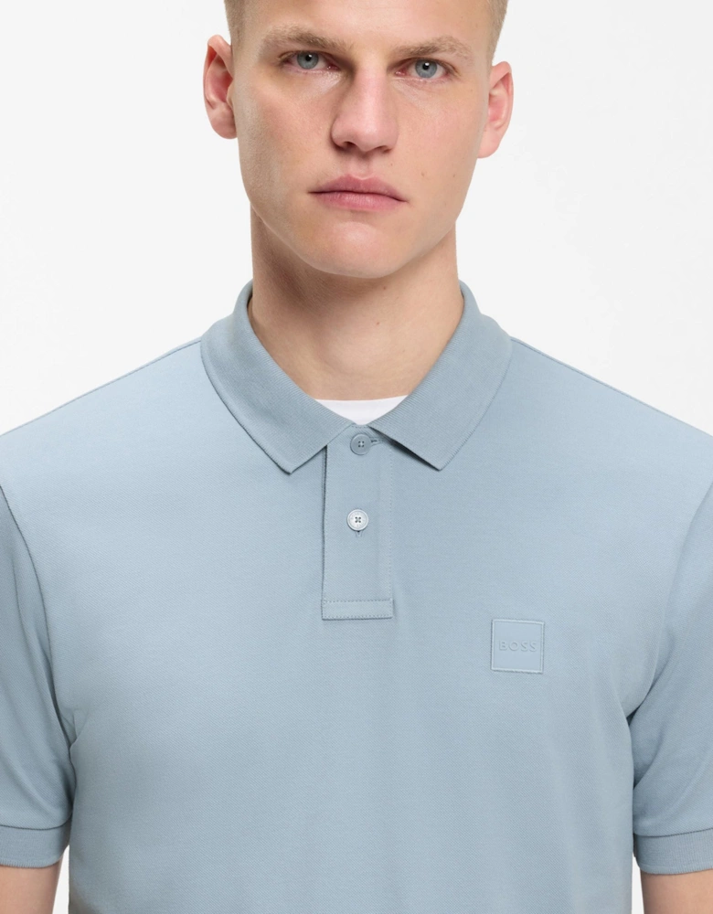 BOSS Orange Passenger Mens Stretch-Cotton Slim-Fit Polo Shirt with Logo Patch - Light/Pastel Blue 458