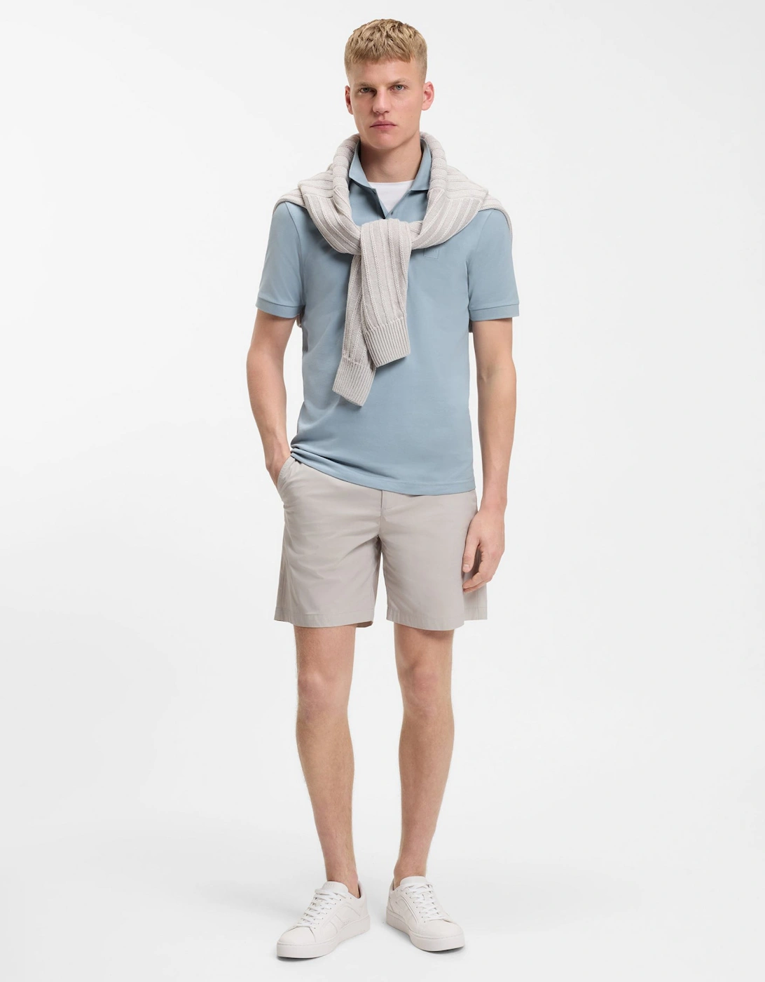 BOSS Orange Passenger Mens Stretch-Cotton Slim-Fit Polo Shirt with Logo Patch - Light/Pastel Blue 458