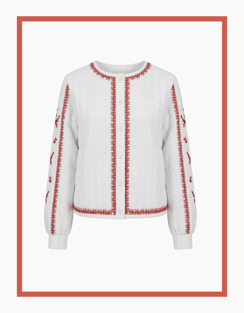 Harlow Padded Embroidered Jacket - White