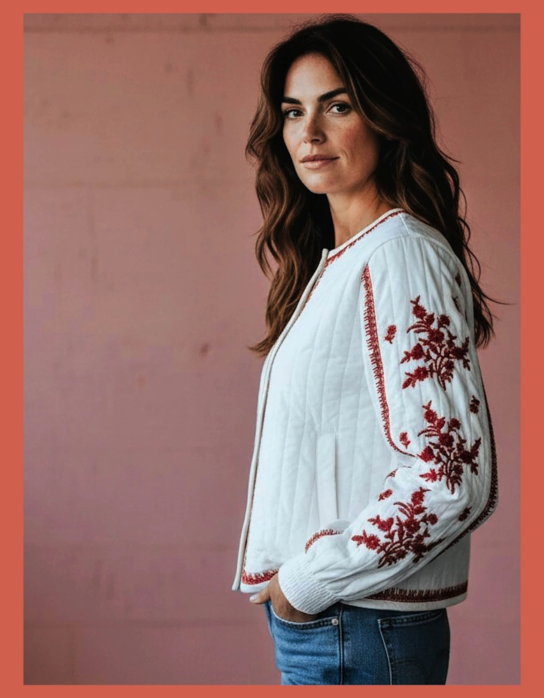 Harlow Padded Embroidered Jacket - White