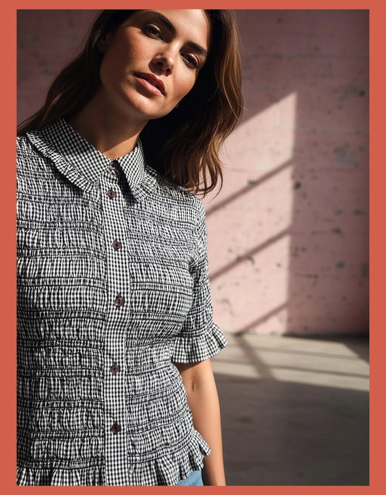 Astrid Gingham Blouse - Black