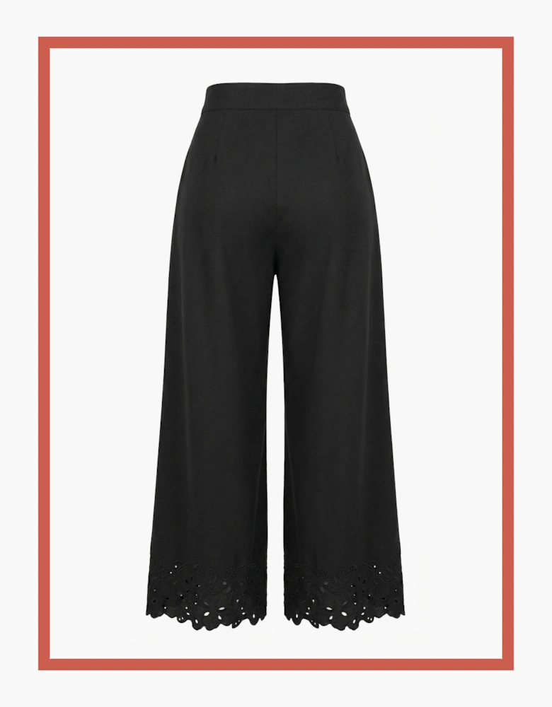 Sirena Embroidered Cutwork Trouser - Black