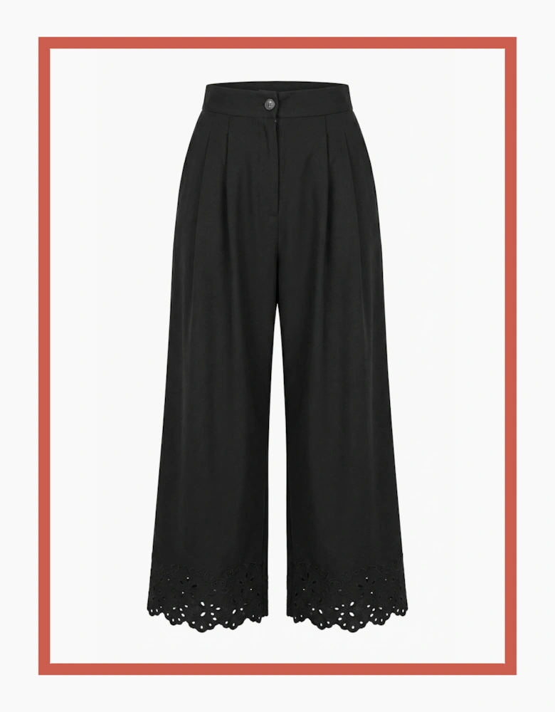 Sirena Embroidered Cutwork Trouser - Black