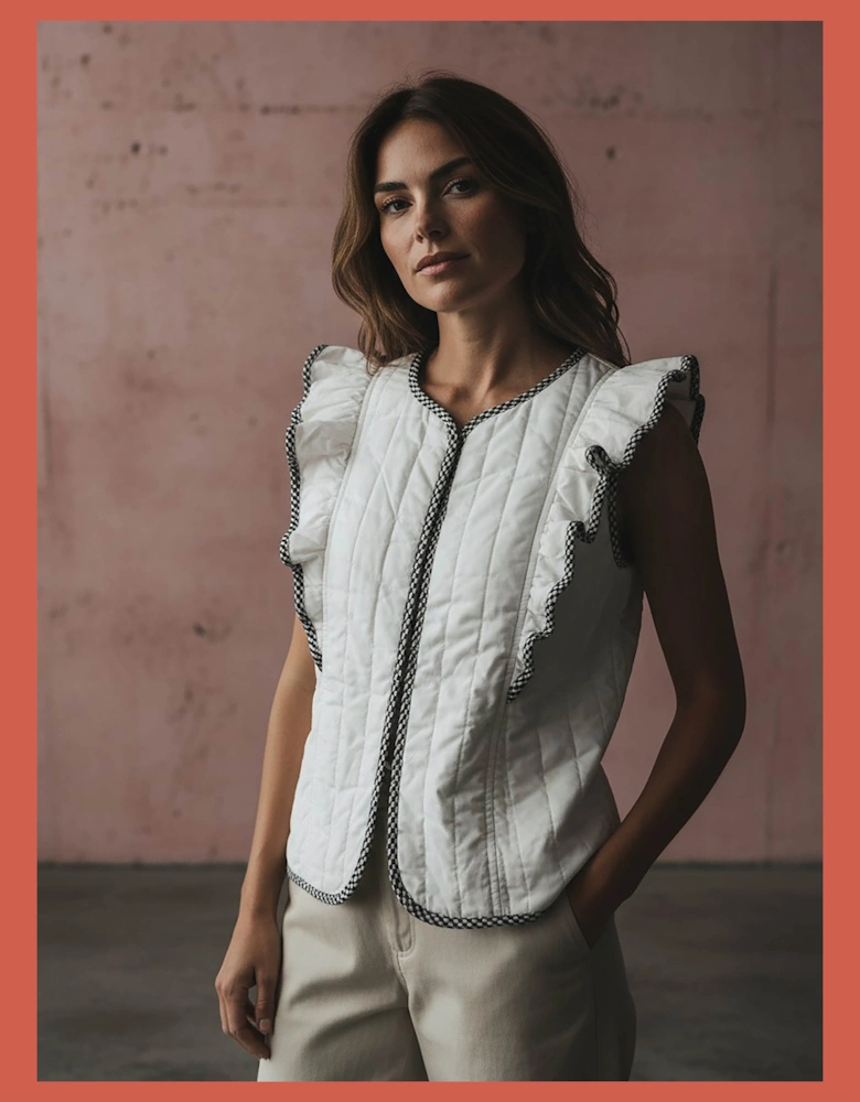 Aster Padded Frill Gilet - White