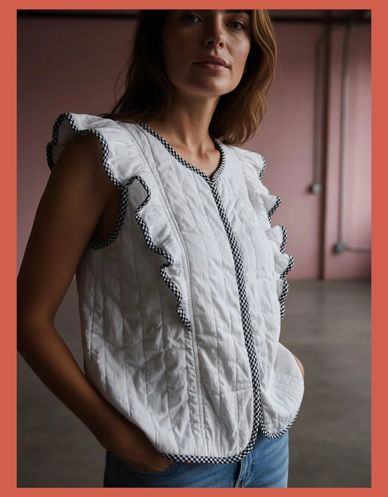 Aster Padded Frill Gilet - White