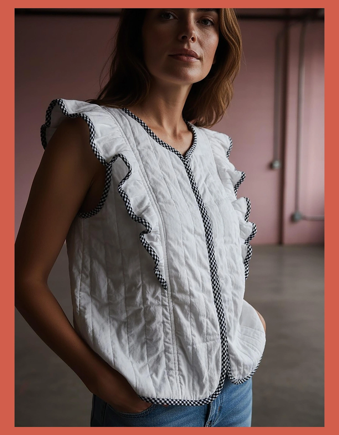 Aster Padded Frill Gilet - White