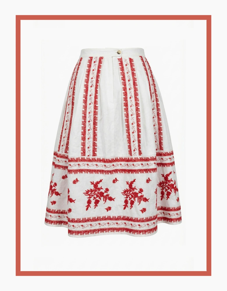 Aimee Ditsy Embroidered Cotton Pleated Skirt In White