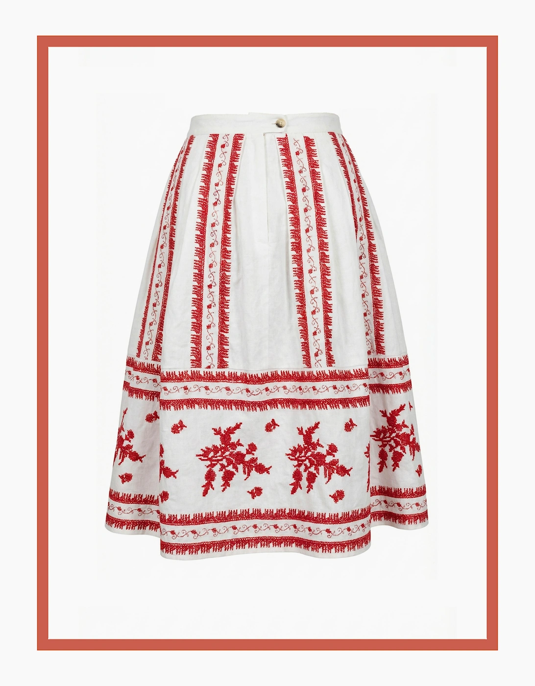 Aimee Ditsy Embroidered Cotton Pleated Skirt In White