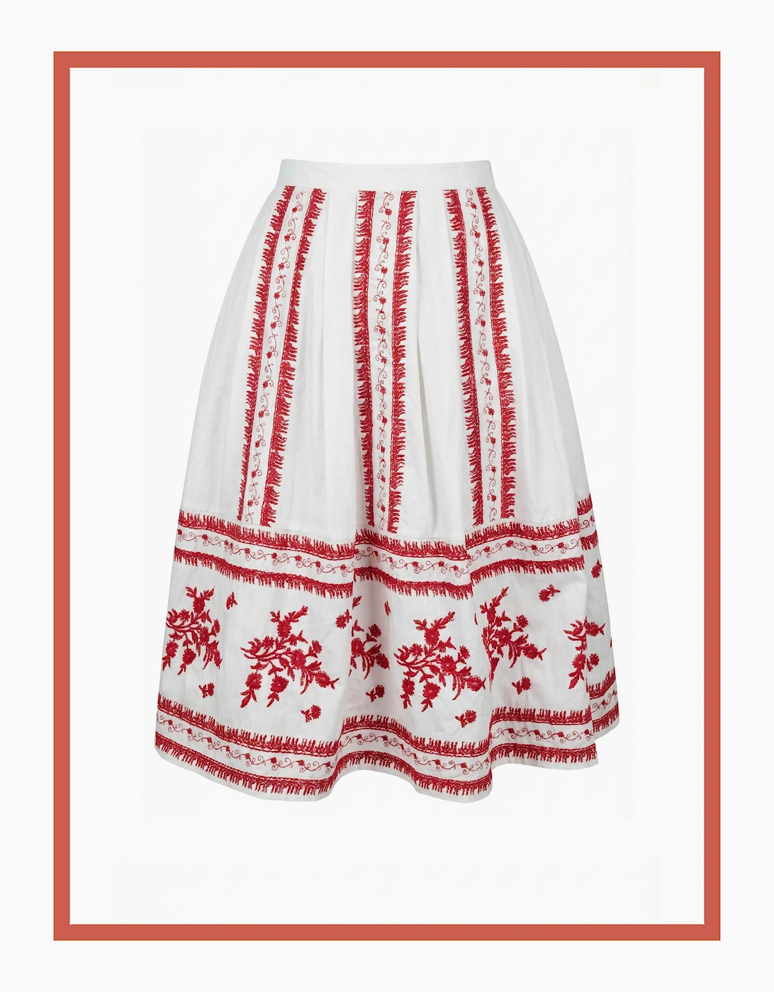 Aimee Ditsy Embroidered Cotton Pleated Skirt In White