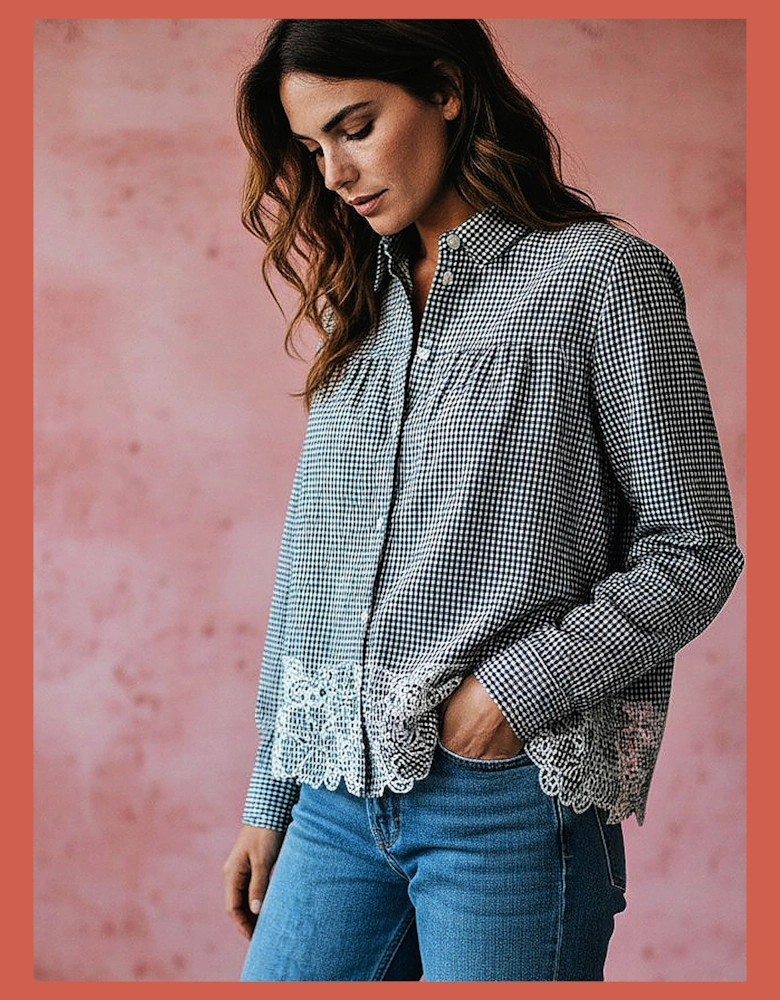 Koren Embroidered Blouse In Black Gingham