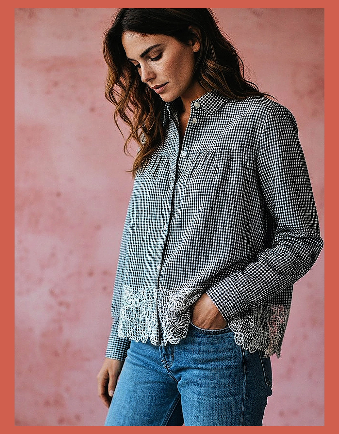Koren Embroidered Blouse In Black Gingham