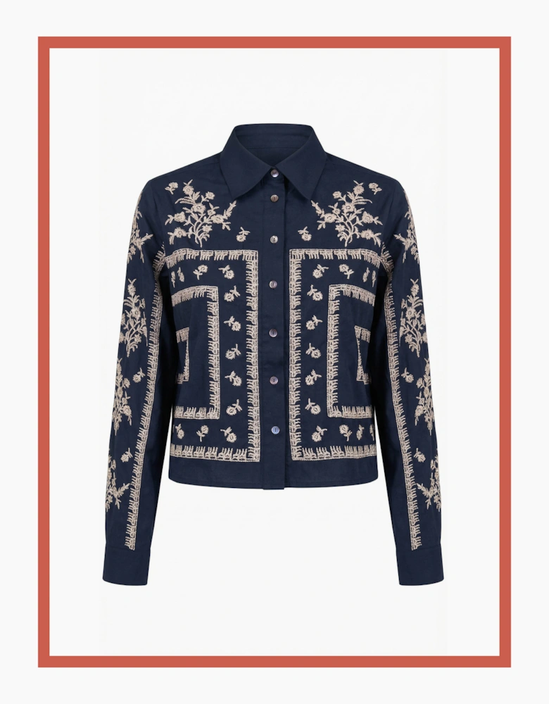 Sienna Embroidered Cropped Shirt In Dark Navy