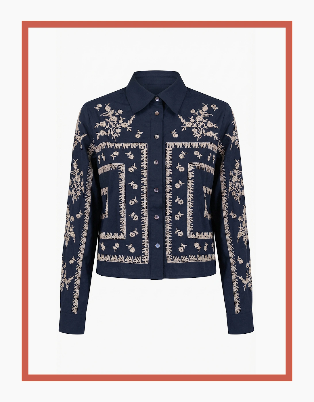 Sienna Embroidered Cropped Shirt In Dark Navy