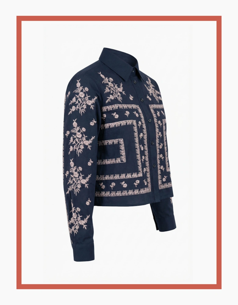 Sienna Embroidered Cropped Shirt In Dark Navy
