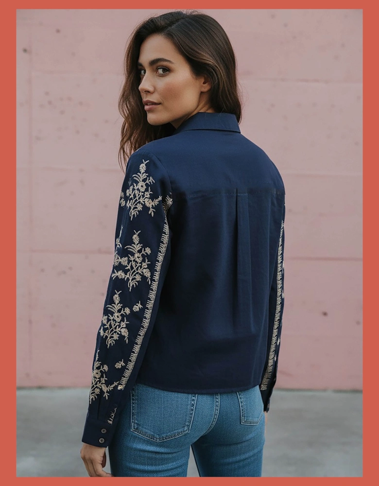 Sienna Embroidered Cropped Shirt In Dark Navy