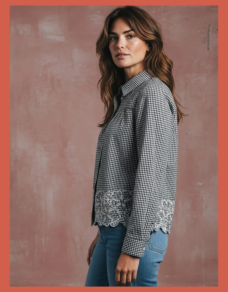 Koren Embroidered Blouse In Black Gingham