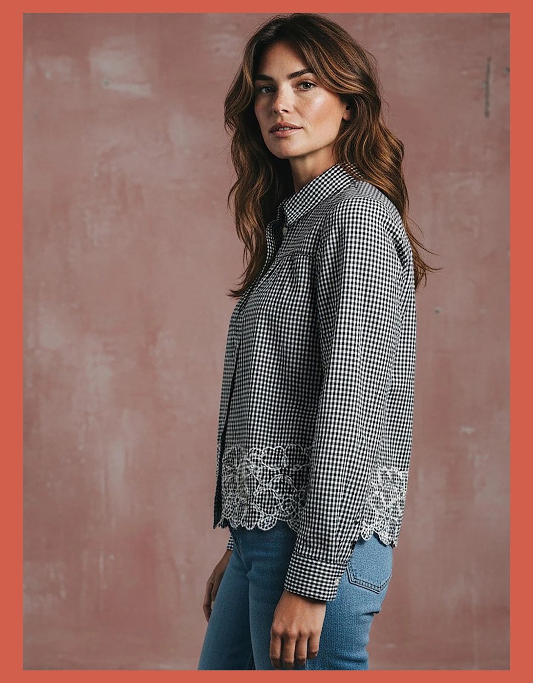 Koren Embroidered Blouse In Black Gingham