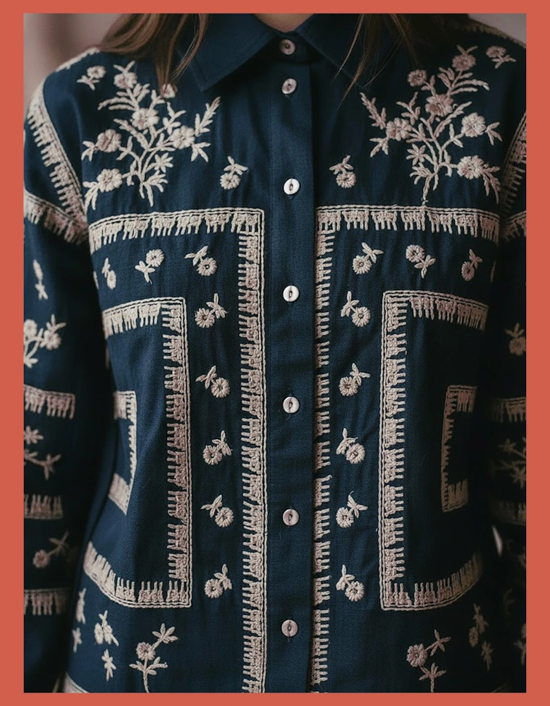 Sienna Embroidered Cropped Shirt In Dark Navy