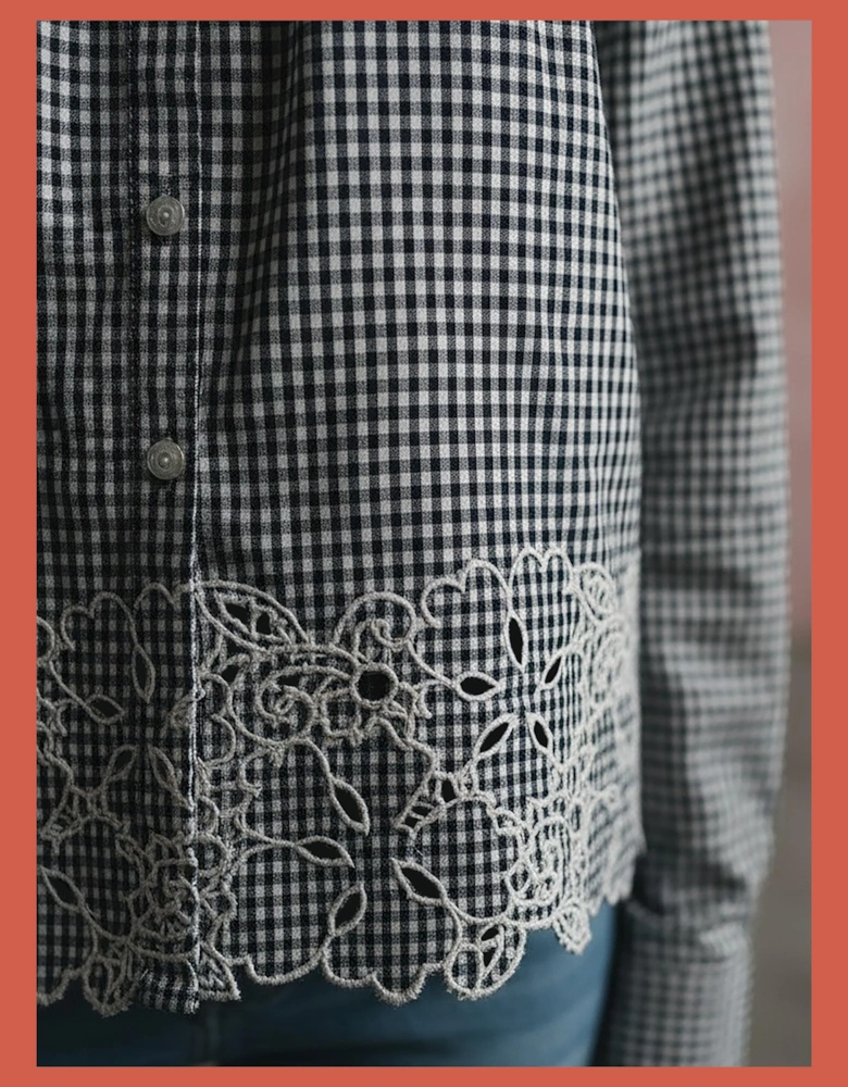 Koren Embroidered Blouse In Black Gingham