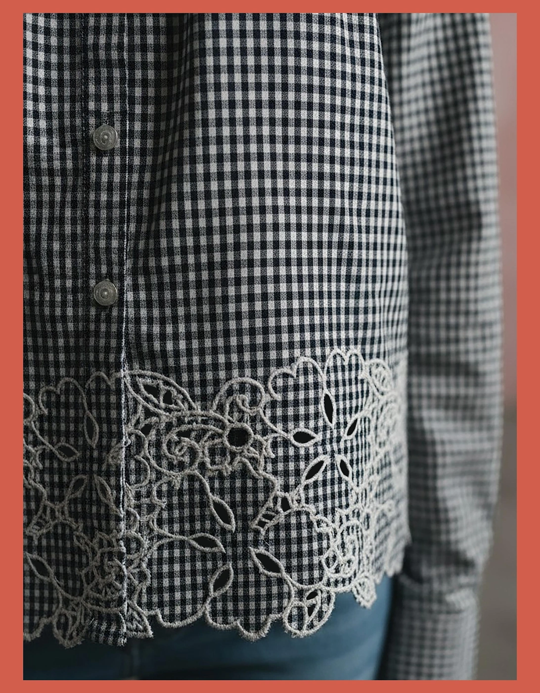 Koren Embroidered Blouse In Black Gingham