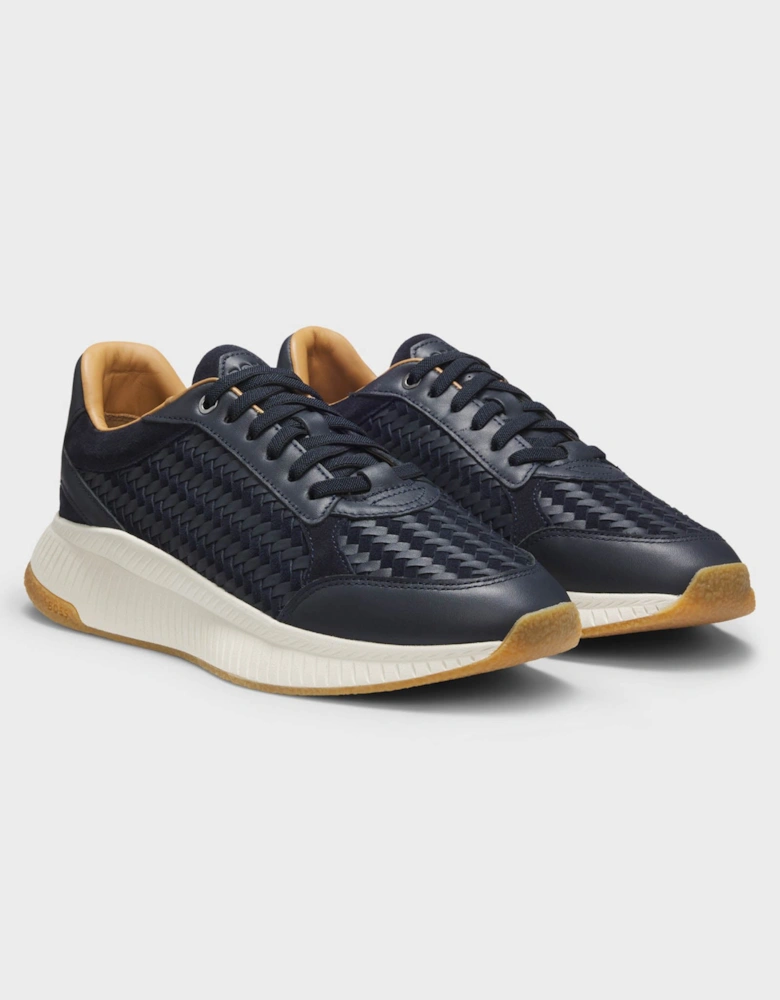 BOSS Orange TTNM EVO Mens Trainers with Woven uppers and Suede Trims - Dark Blue 401