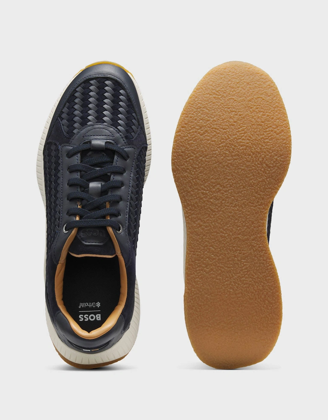BOSS Orange TTNM EVO Mens Trainers with Woven uppers and Suede Trims - Dark Blue 401