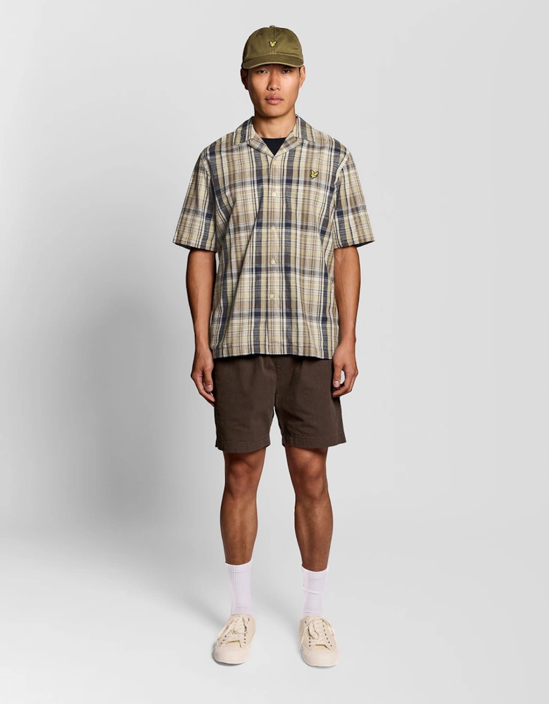 Short Sleeve Linen Blend Check Shirt