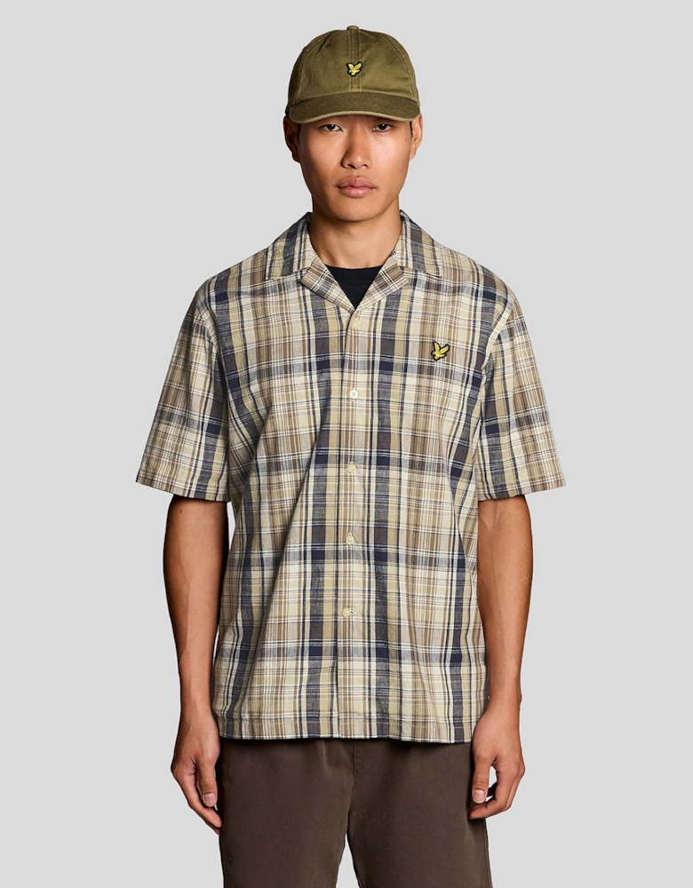 Short Sleeve Linen Blend Check Shirt