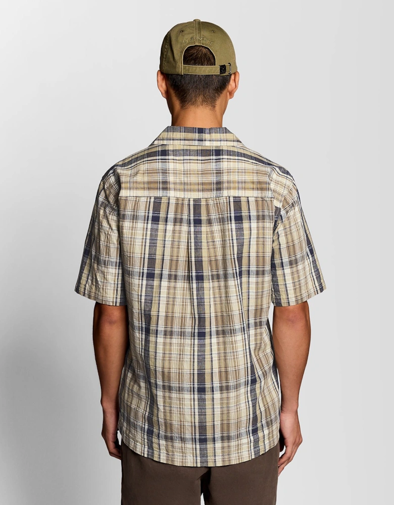 Short Sleeve Linen Blend Check Shirt