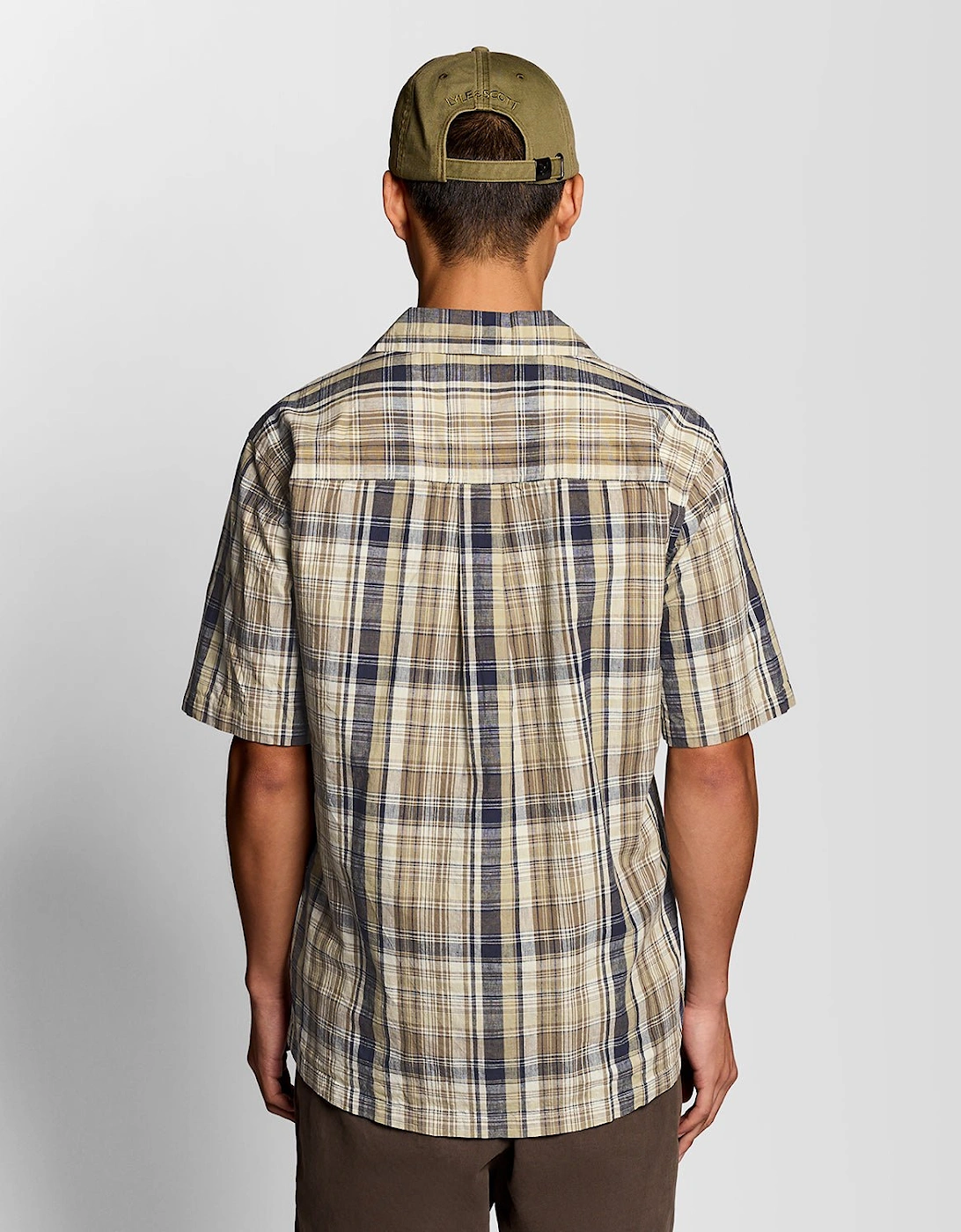 Short Sleeve Linen Blend Check Shirt