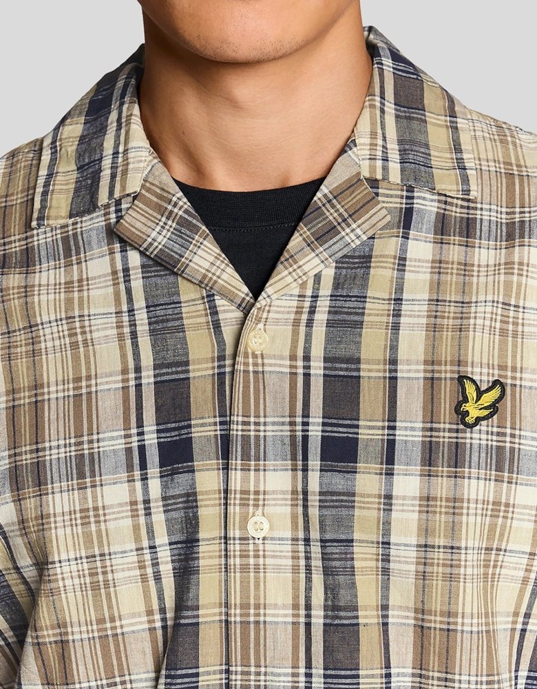 Short Sleeve Linen Blend Check Shirt