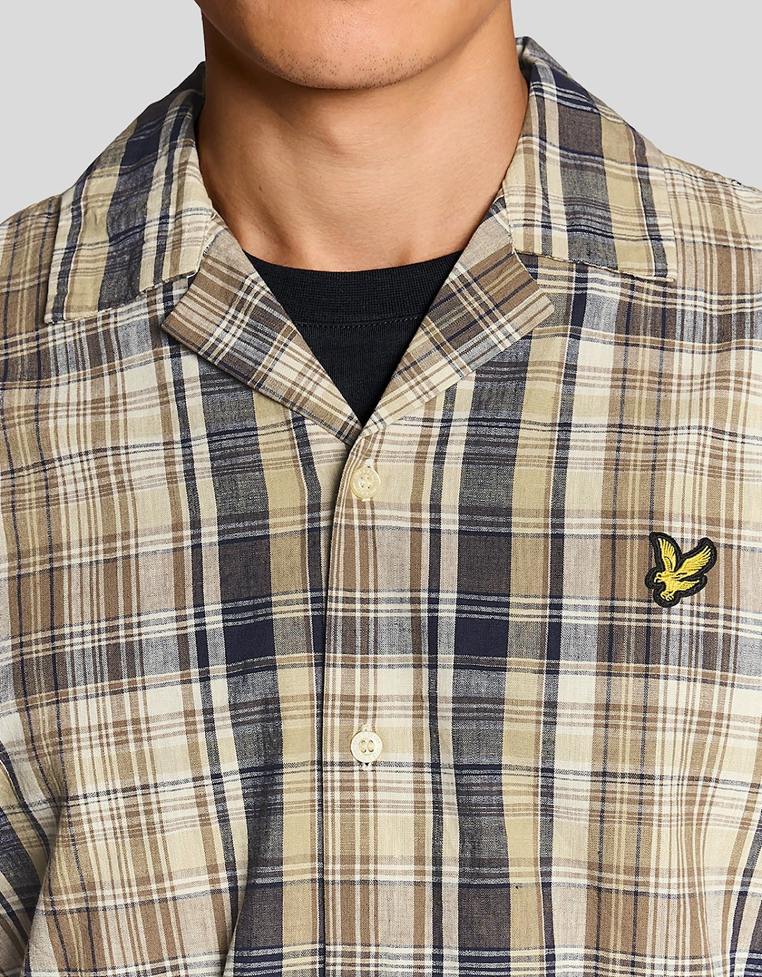 Short Sleeve Linen Blend Check Shirt