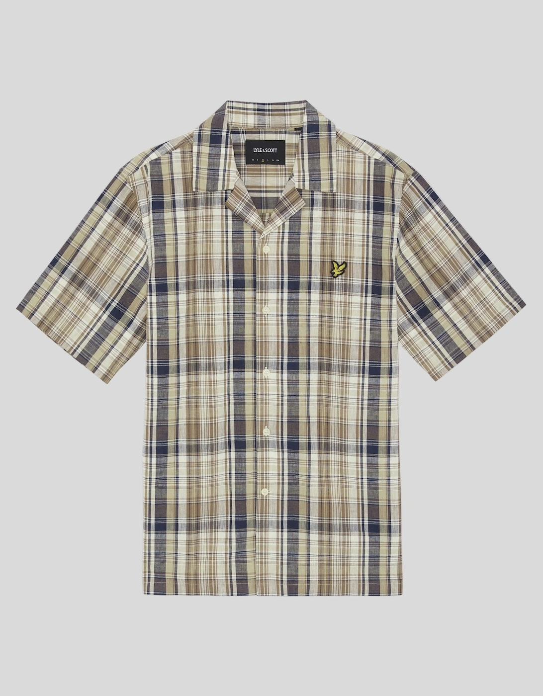 Short Sleeve Linen Blend Check Shirt